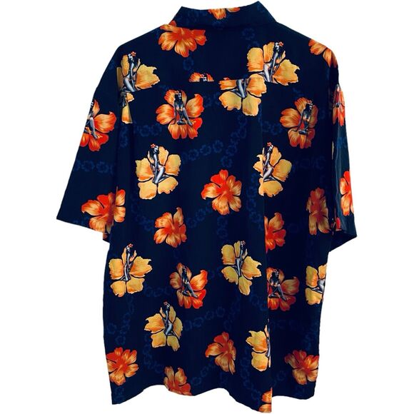 Extreme Gear Hawaiian Shirt Blue Pin Up Girlie Short Sleeve Mens Large Deadstock - Picture 5 of 12